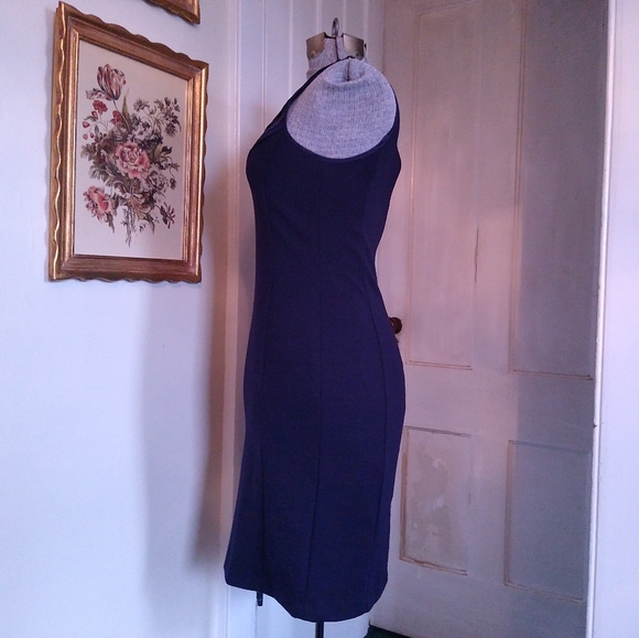 BANANA REPUBLIC Navy Blue Dress with Layered Satin Neckline - Picture 4 of 7